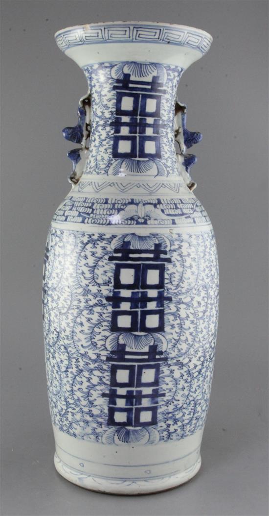 A large Chinese blue and white vase, 19th century, height 57.5cm